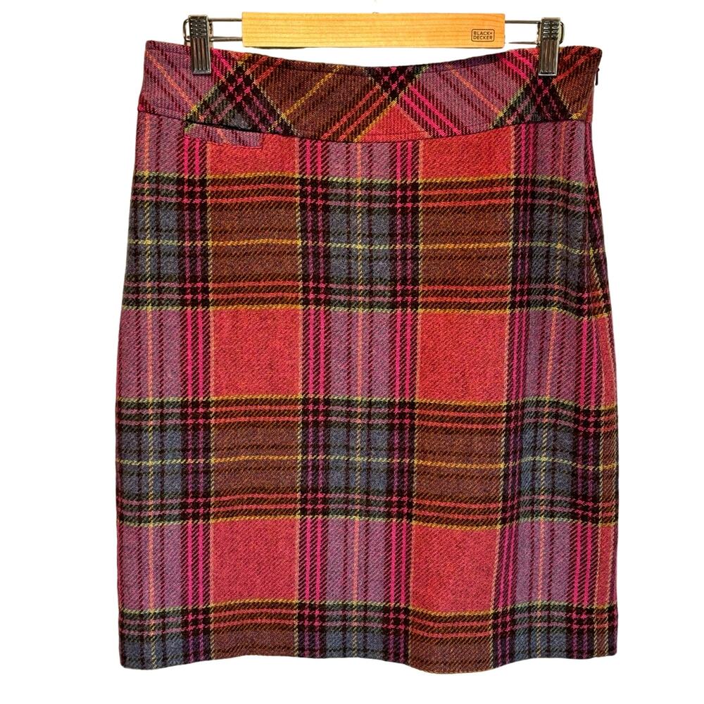 L.L. Bean Pink Tartan Plaid Wool Blend Pencil Skirt - size 8